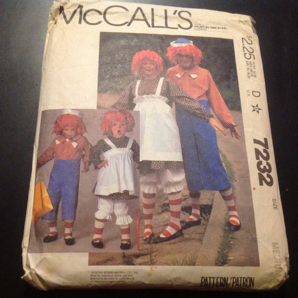 Vintage McCall's #7232 Pattern for Misses's, Men's and Children's Raggedy Ann and Andy Costumes