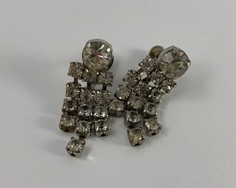 Pair of Vintage Clear Rhinestone Screw Back Earrings for Pierced Ears