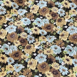 2 Yards of Vintage 1970’s Era Yellow, Brown, White & Green Floral Print Upholstery Drapery Weight Fabric
