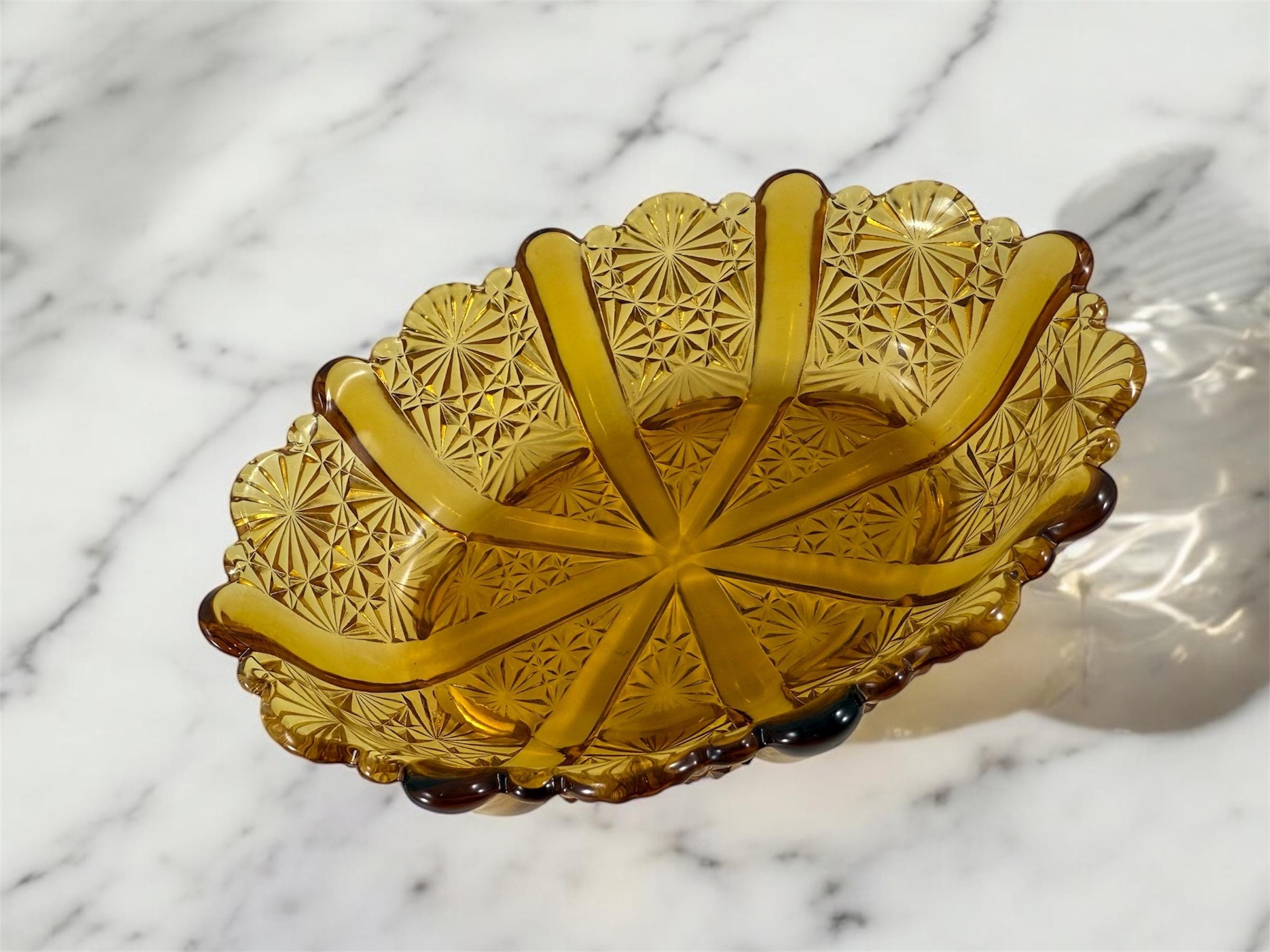 Vintage Amber Colored Glass Fenton Old Virginia Glass Scalloped