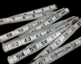 Vintage Old White DURALL EAGLE Wood Folding Tape Measure Extension Ruler Neat Patina