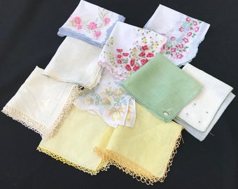 Lot of 10 Vintage 1950's Era Hankies/Handkerchiefs Wedding Favors in Varying Designs, Colors and Styles