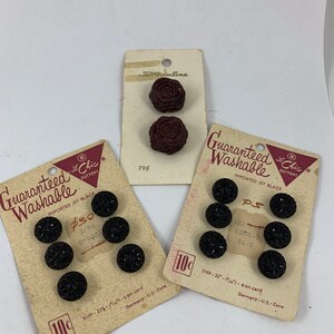 Lot of 3 Cards of Vintage New Black and Brown Buttons