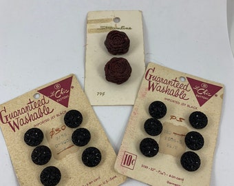 Lot of 3 Cards of Vintage New Black and Brown Buttons