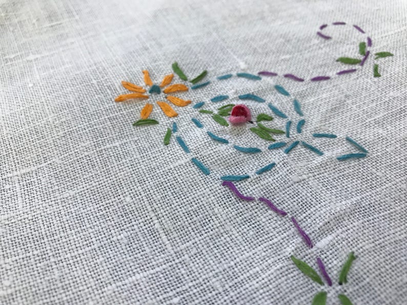 Vintage White with Hand Embroidery Luncheon Cloth or Tablecloth