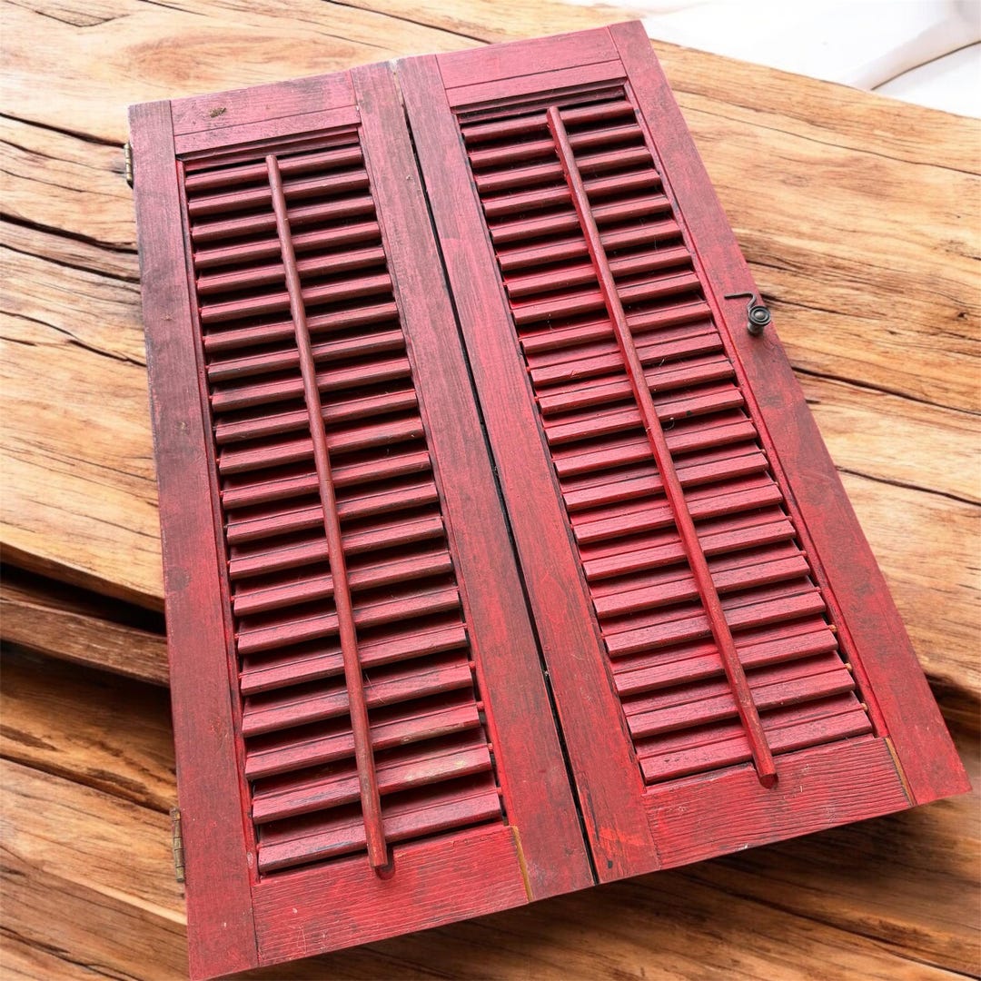 Vintage Set of Rusty Red Painted Wooden Louvered Hinged Shutters - Etsy