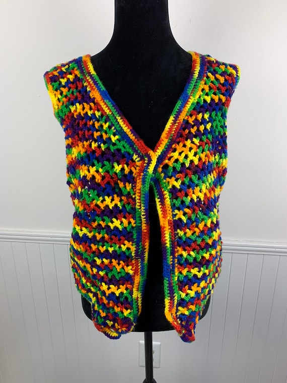 Vintage Ladies’ Hand Crochet Colorful Vest