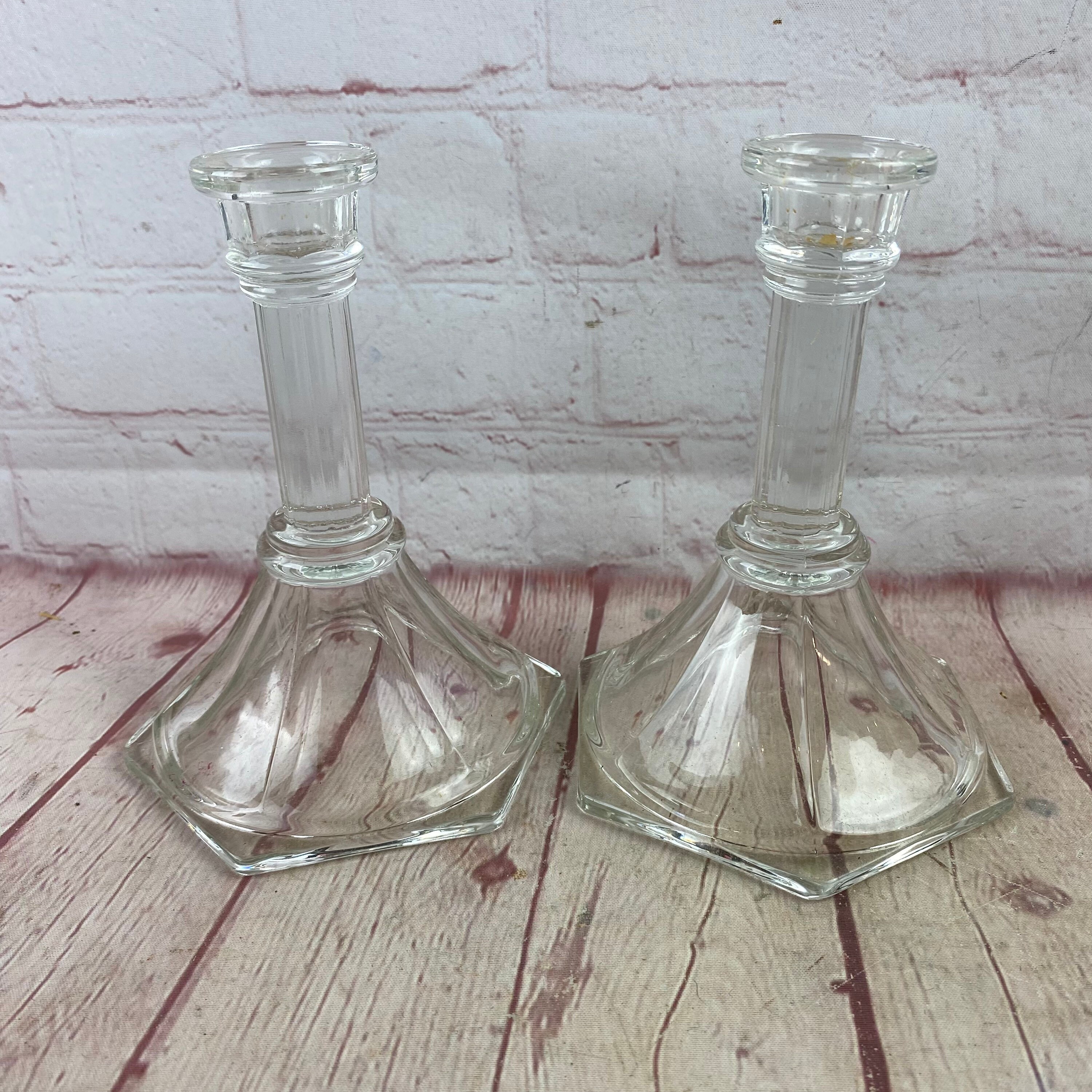 Lot de 2 bougeoirs en verre vintage - Décoration