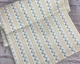 Almost 4 Yards of Vintage 1960’s Era Yellow Floral Stripe Ticking Fabric Crisp and Clean