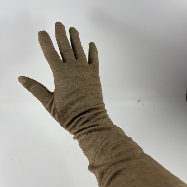 Vintage Ladies’ Size 7 Hansen Tan Light Brown Nylon Long Gloves