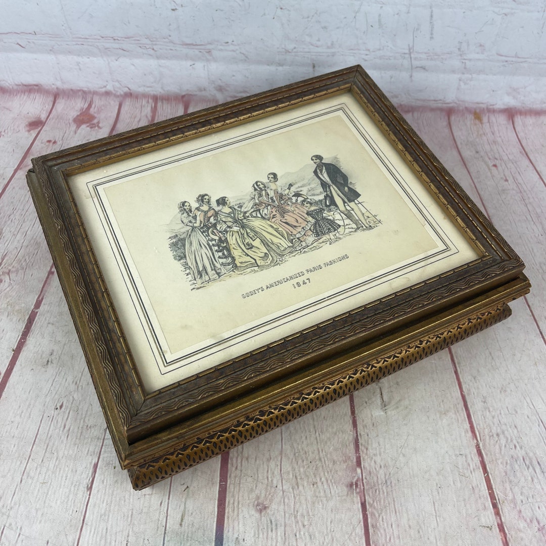 Vintage Picture Frame Jewelry Box Glove Box With Godey's Fashion Plates Etsy