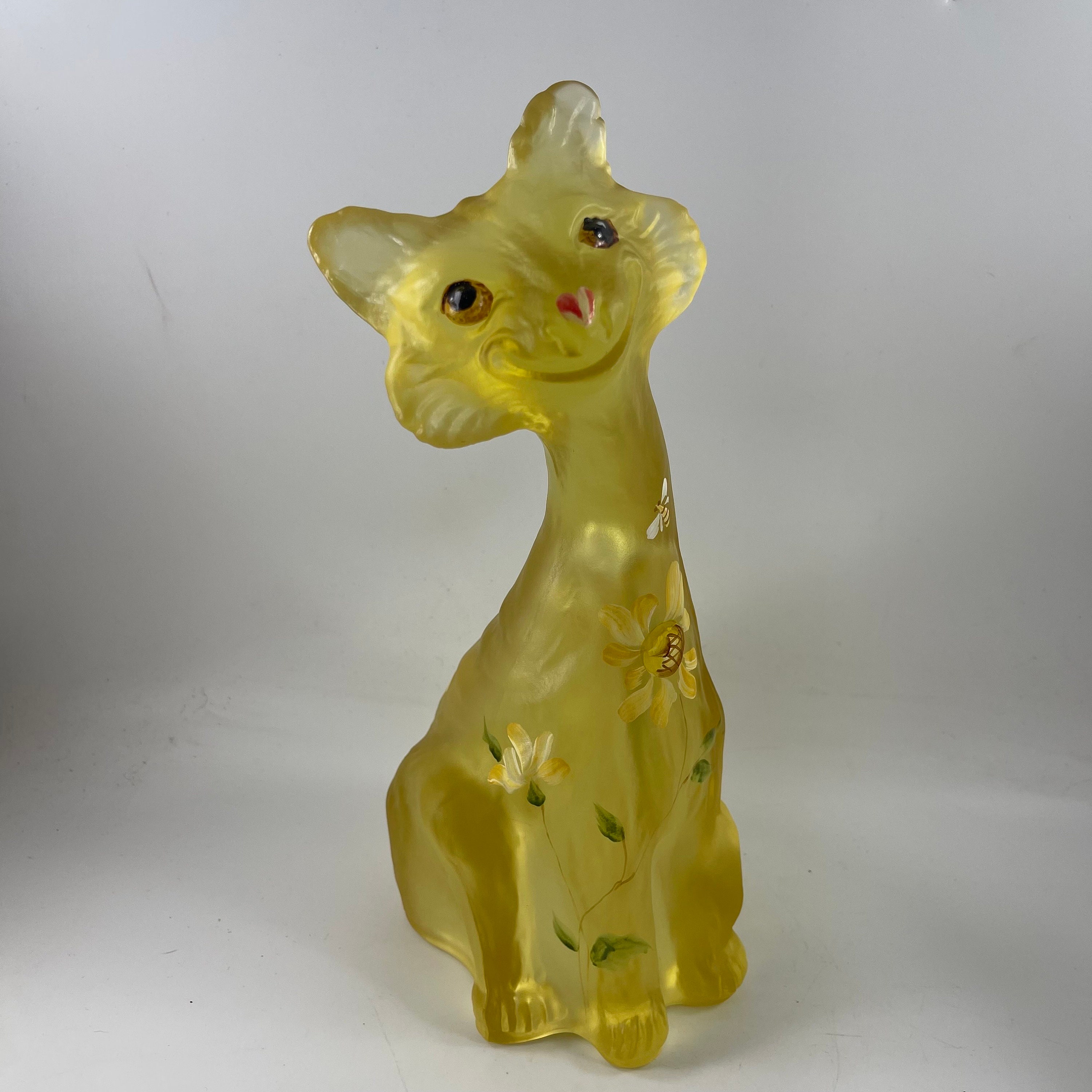 FENTON 花柄 CAT キャット 猫 フェントン ブルーガラス 置物 フェントン/Fenton の美しいアートガラス 猫☆ネコ | PLANETARIUM
