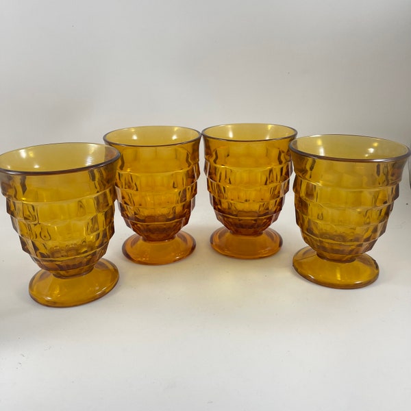 Vintage 1970er Jahre Ära Set mit 4 Amber Water Block Design Trinkgläser Glas