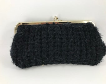 Vintage Ladies’ Black Knit or Crochet Clutch Purse