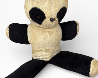 Black Antique Vintage Worn PANDA Bear Stuffed Stuffy Animal With