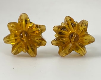 Pair of Vintage Yellow Beaded Glass Clip On Earrings