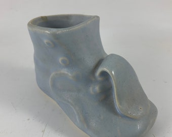 Vintage Blue Pottery Baby Boy Shoe Planter