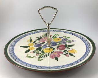 Vintage Hand Painted Stangl Fruit and Flowers Serving Tray with Handle