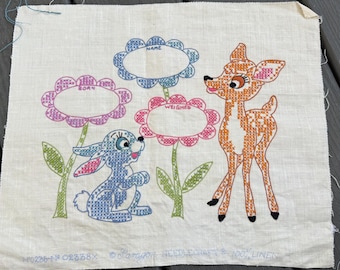 Vintage Paragon Cross Stitch Unframed Sampler Bambi Birth Record