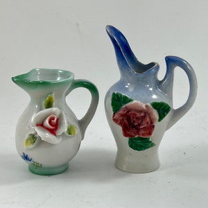 Pair of Vintage Miniature Vases with Raised Floral Design Made In Occupied Japan