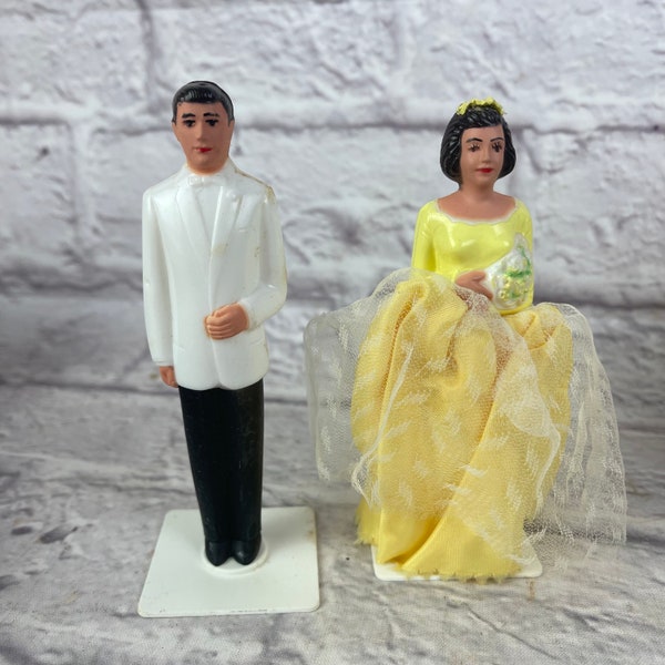 Vintage 1960’s Era Plastic Wedding Cake Topper Bride & Groom or Bridesmaid and Groomsman