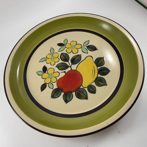 Vintage 1970's Era Montgomery Ward Large Round Stoneware Fruit and Flower Design Platter Style House