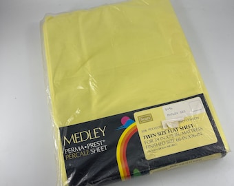 ヴィンテージ 新品パッケージ入り SEARS イエロー MEDLEY Perma Prest パーケール ツインサイズ フラットシーツ
