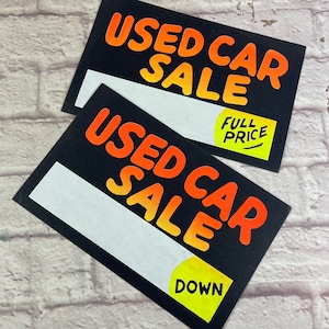 Placas de papelão para VENDA DE CARROS USADOS antigos, nunca usados
