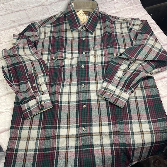 Eddie Bauer, Vintage NWT 1970's-80's Eddie Bauer Men's Wool Plaid Shirt Size MEDIUM
