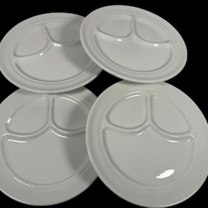 4 Vintage Restaurant Ware Geteilte Essteller aus Büffelporzellan