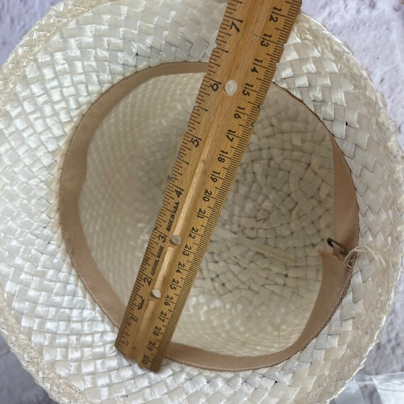 Vintage Ladies’ Off White Straw Hat with Shiny Bl… - image 8