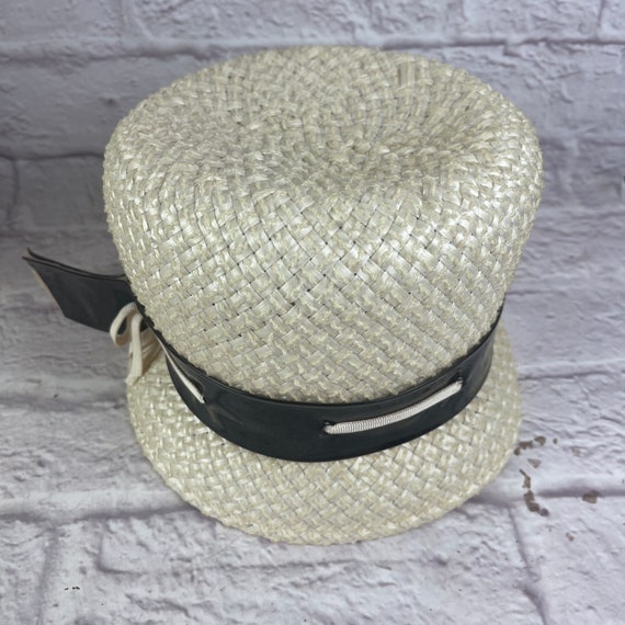 Vintage Ladies’ Off White Straw Hat with Shiny Bl… - image 5