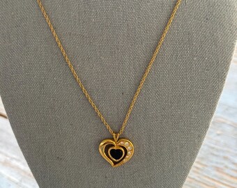 Vintage 1990's Avon Onyx and Rhinestone Heart Necklace