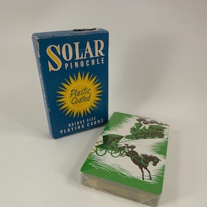 Cartes à jouer, pont vintage, Pinochle solaire, plastifié, taille pont, locomotive et calèche