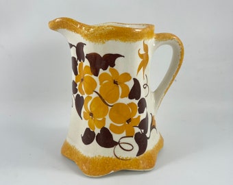 Vintage Hand Painted Dark Yellow Floral Flowers Cash Family Creamer Cream Pitcher Erwin Tennessee
