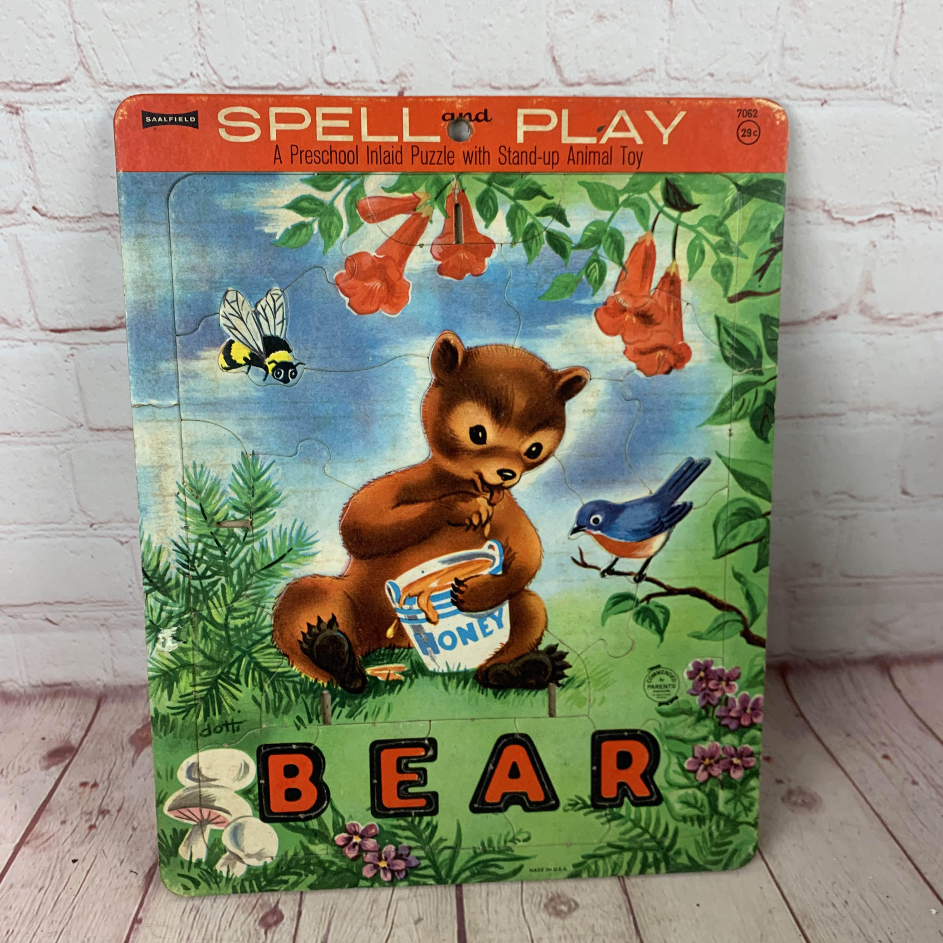 Vintage Spell and Play BEAR Preschool Inlaid Puzzle Etsy