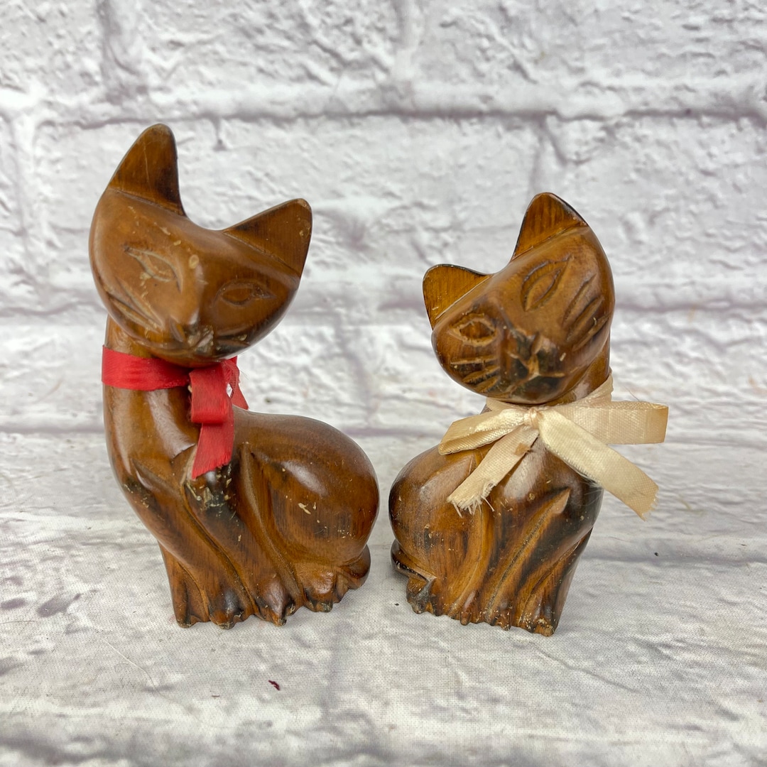 1960 年代のヴィンテージ手彫り木製シャム猫の子猫のペア - Etsy 日本
