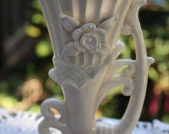 Vintage Creamy White Vase with Flower on It Marked K Japan