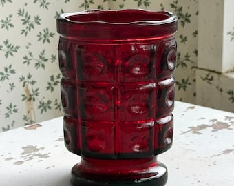 Vintage Ruby Red Glass Toothpick Holder Indented Dots