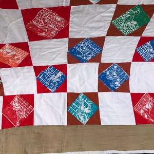 Vintage 1980's Era Handmade Quilt/Coverlet/Bedspread with Football Fabric Patches image 5