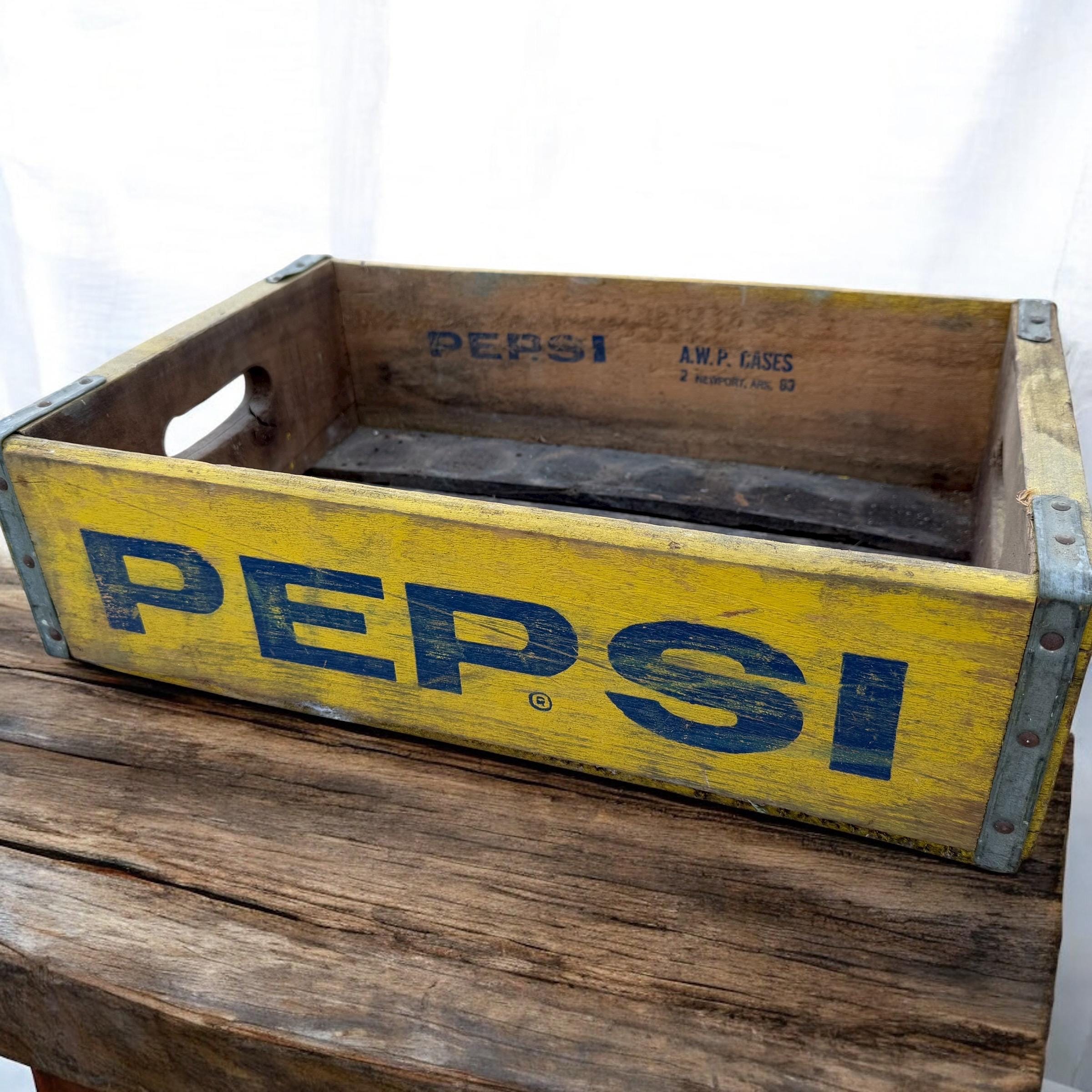 Vintage PEPSI COLA Wooden Soda Crate Case Tray Mustard Paint Color