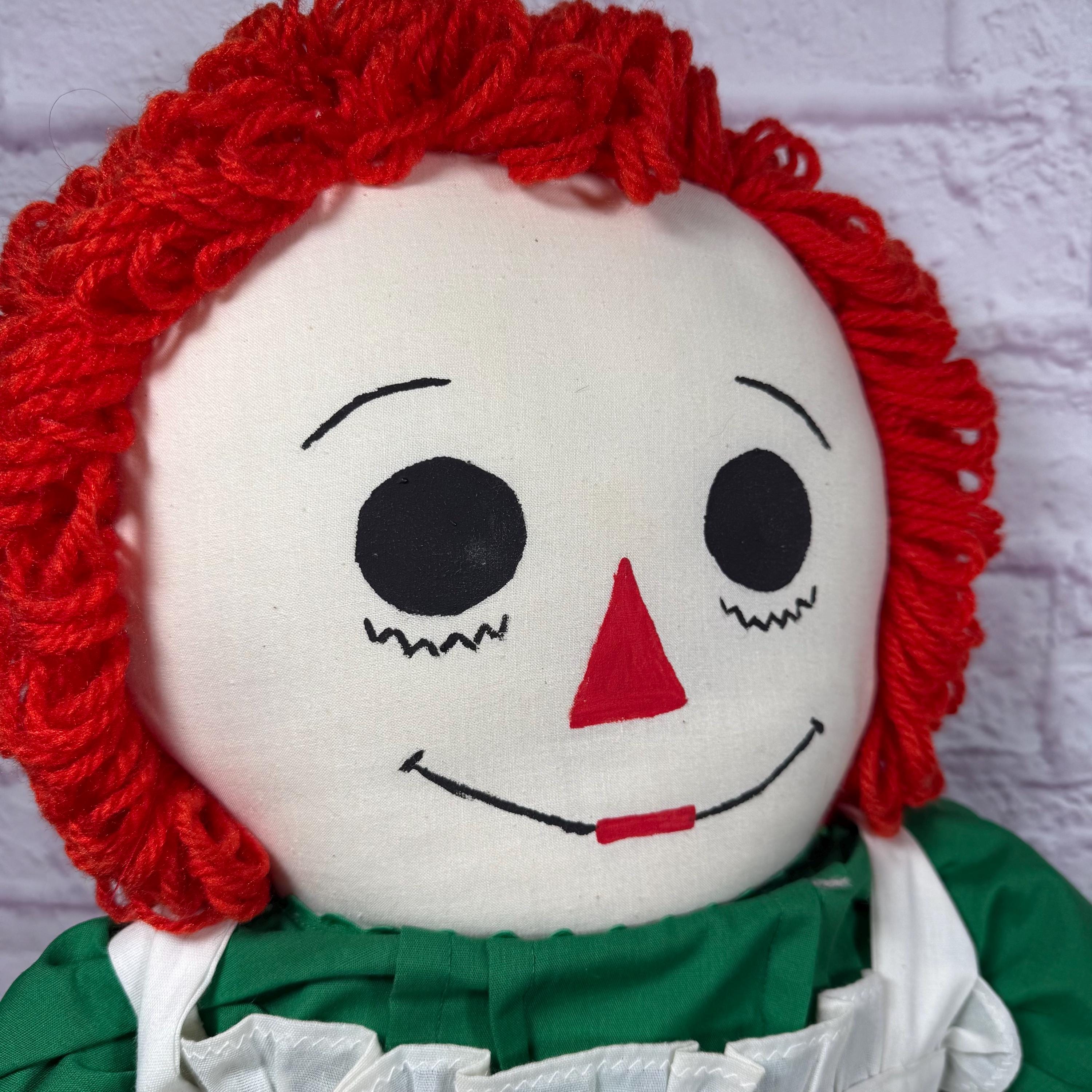 Vintage LARGE Handmade Raggedy Ann Doll With Red Yarn Hair Dressed in Green  and White - Etsy Israel
