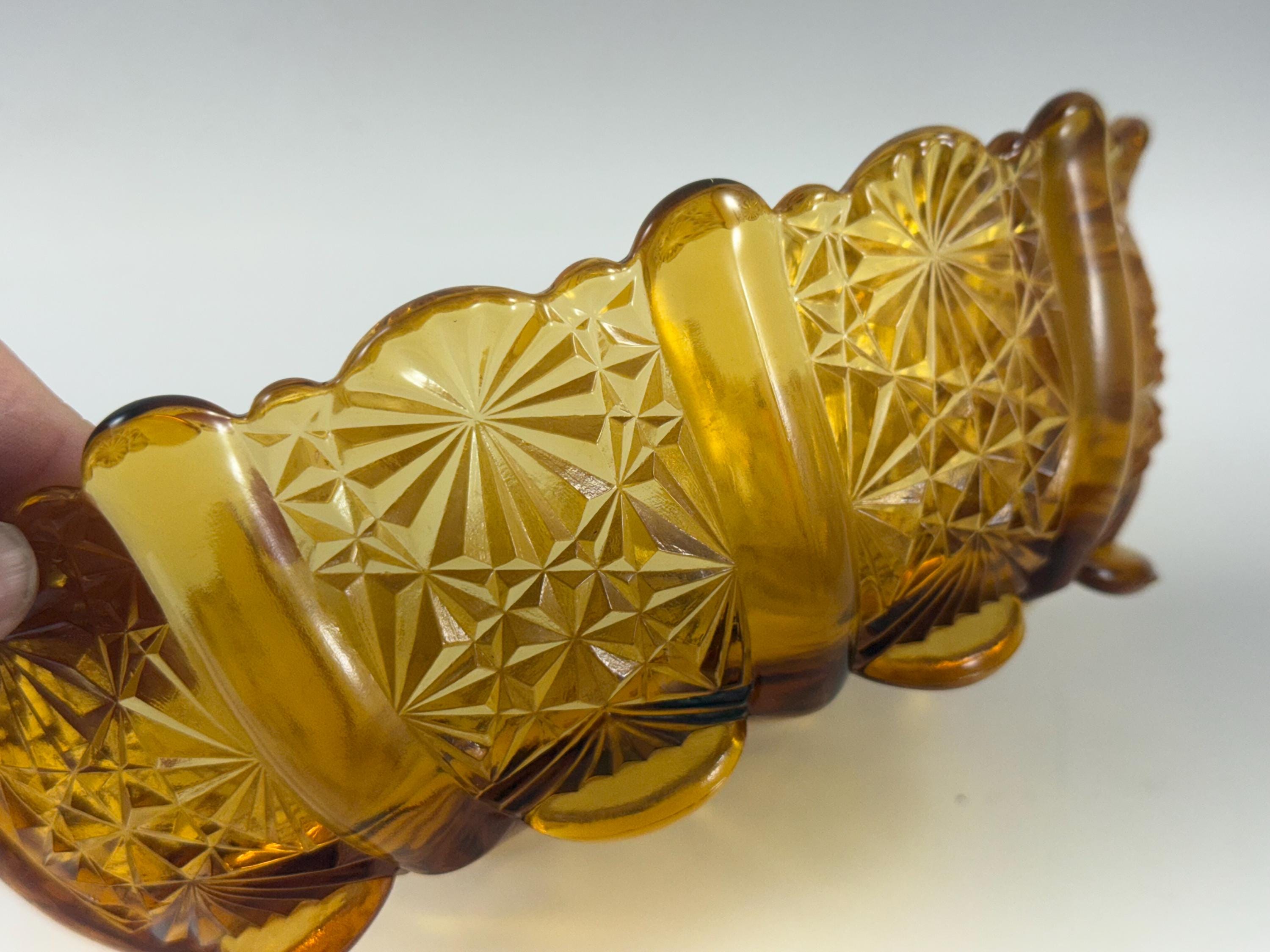Vintage Amber Colored Glass Fenton Old Virginia Glass Scalloped