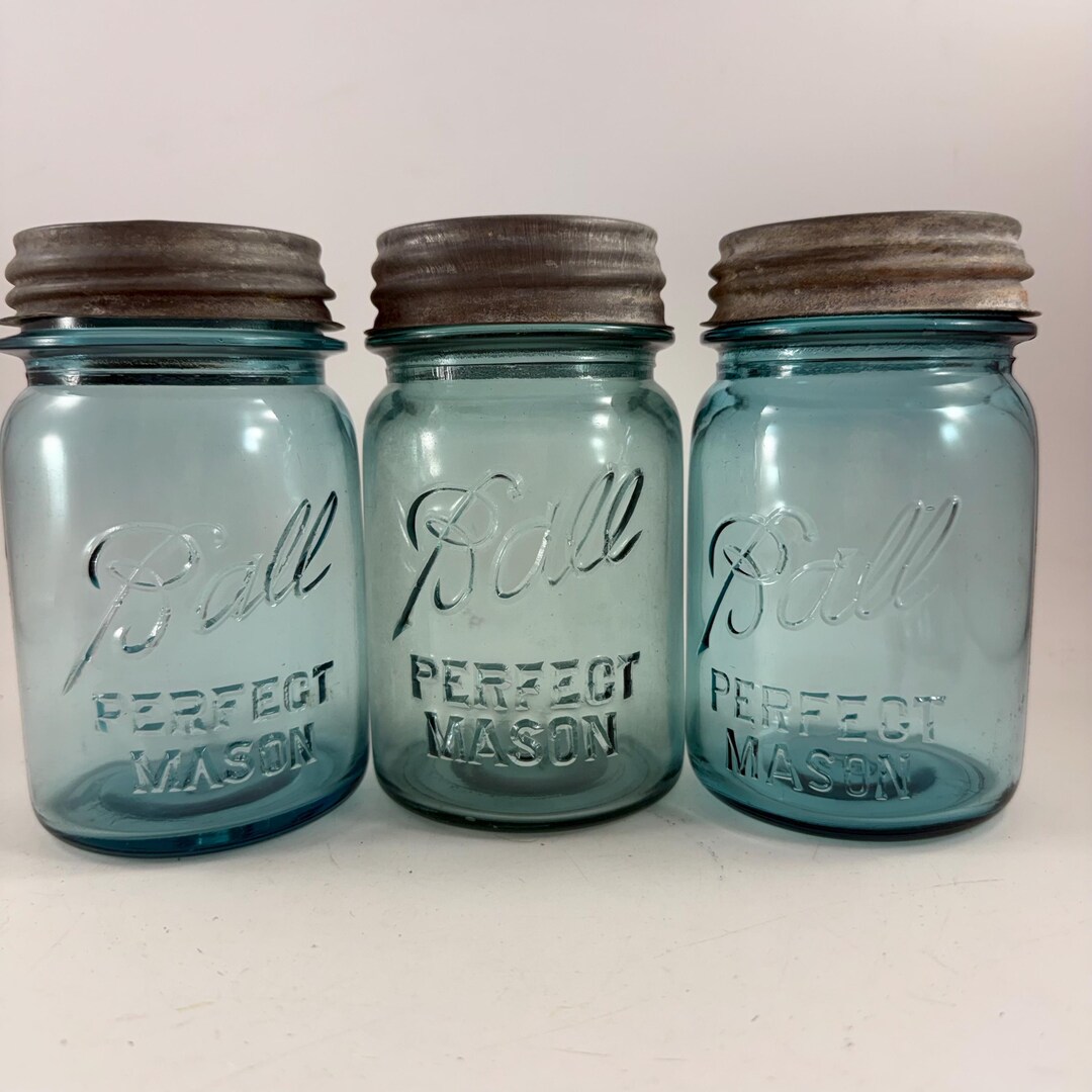 Trio of Vintage BALL Pint Size Aqua Blue Fruit Jars With Zinc Lids - Etsy