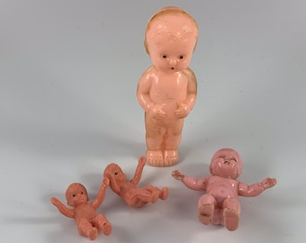 Lot of 4 Vintage Hard Plastic Miniature Baby Dolls Great for Dollhouse