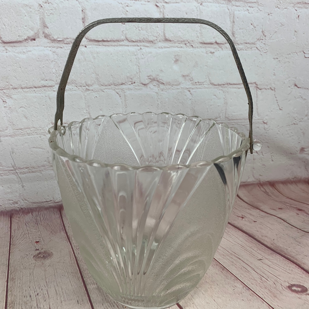 Vintage Clear Glass Ice Bucket With Hammered Aluminum Handle Etsy