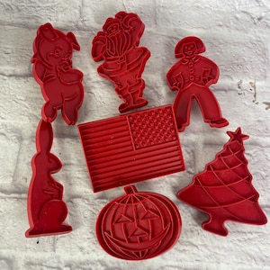 Set of 7 Vintage Red Plastic Cookie Cutters