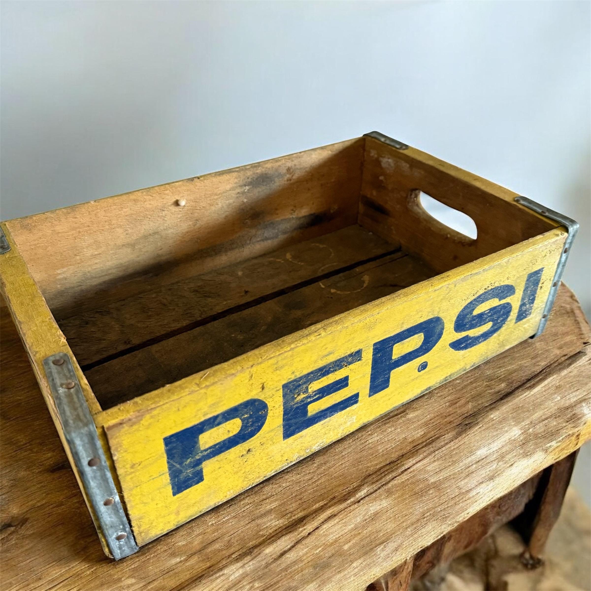 Vintage PEPSI COLA Wooden Soda Crate Case Tray Mustard Paint Color