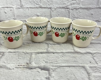 Set of 4 Vintage 1990's Era FARM FRESH Pattern Corelle Coffee Mugs Cups
