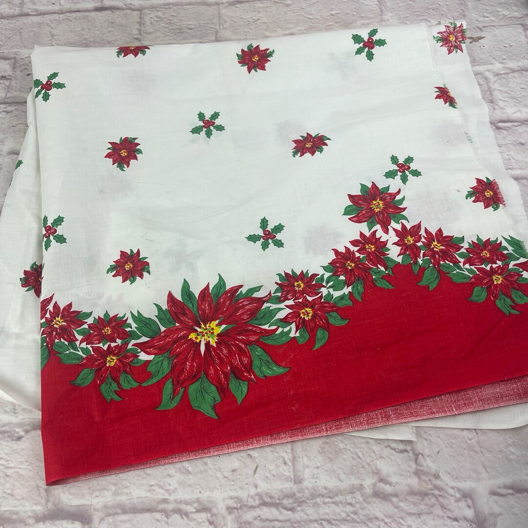 1 Yard of Vintage Border Print Christmas Cotton Fabric Poinsettia - Etsy